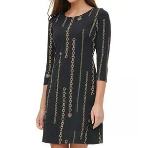 TOMMY HILFIGER Black Gold Chain-Link Jersey Dress Old Money Mob Wife - Sz 10